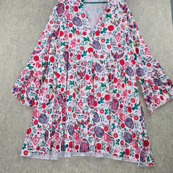 Boho Womens Loose Swing Dress Multicolor Floral Print 6XL Polyester V-Neck Bell - Picture 1 of 7